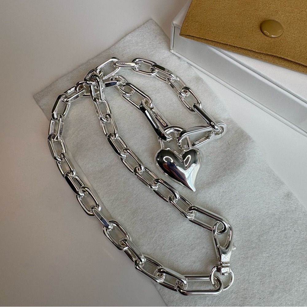 Jenny Bird Padlock Heart Pendant Link Necklace, Silver - Picture 11 of 15